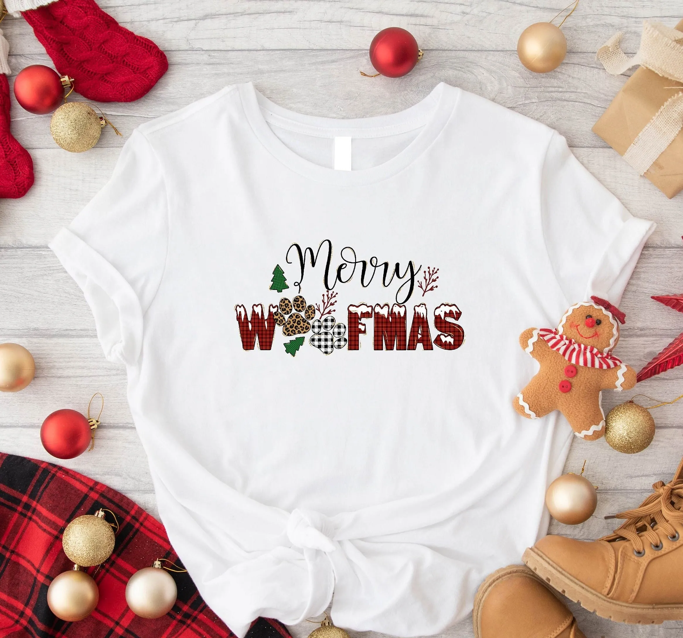 

Merry Woofmas Christmas Gift T Shirt For Dog Owner Lover Pet Funny Mom