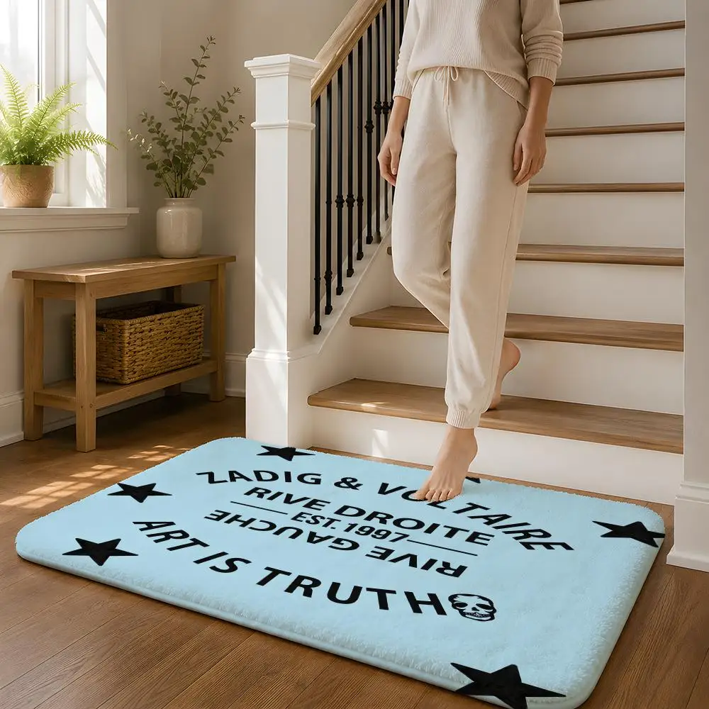 Z-Zadig V-VOLtaire Floor Mat Flannel Rug Non Slip Absorbent Soft Washable For Entryway Hallway Bathroom Kitchen Decor