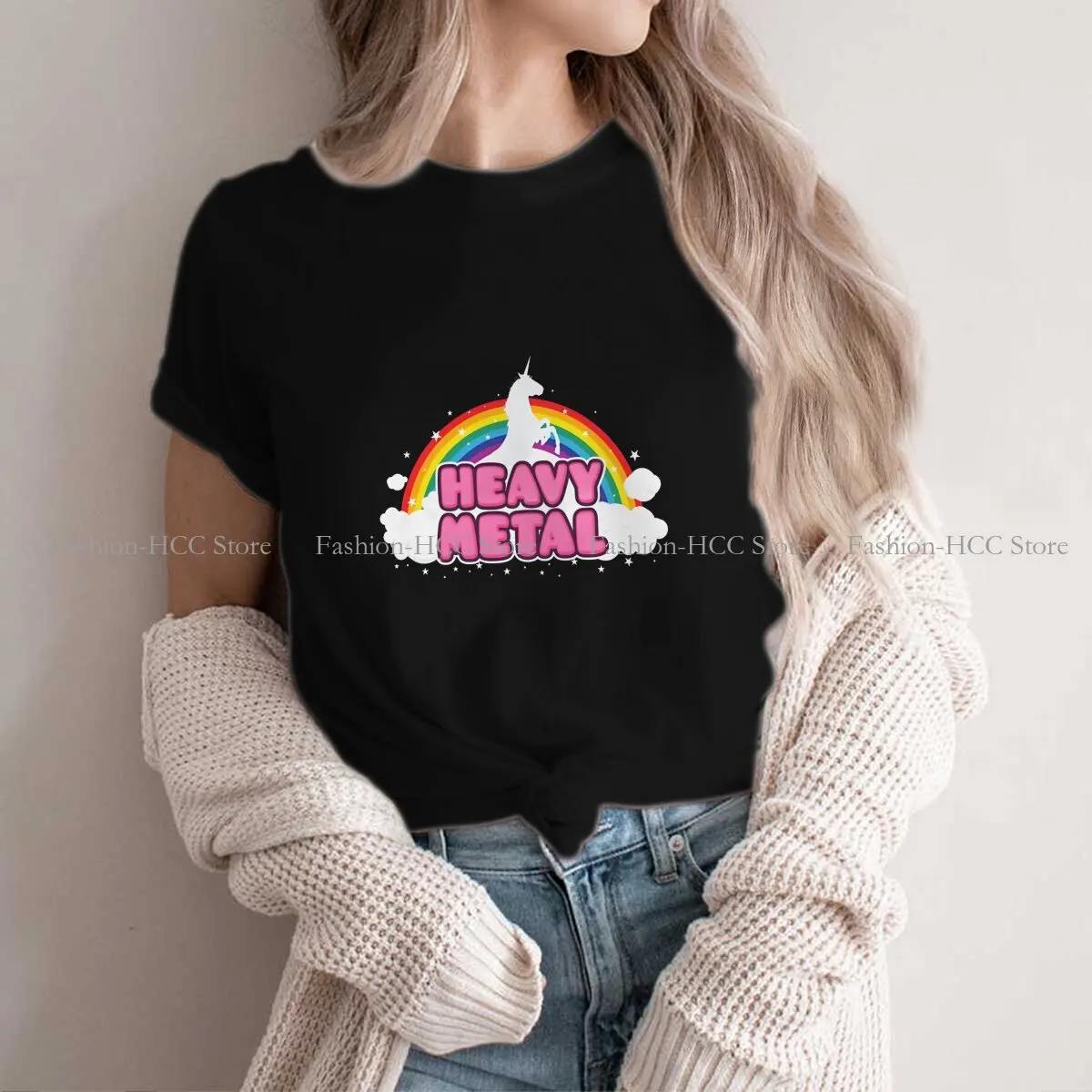 HEAVY METAL Harajuku Polyester TShirt Cute Unicorn Cartoon Printing Streetwear Casual T Shirt Women Tee