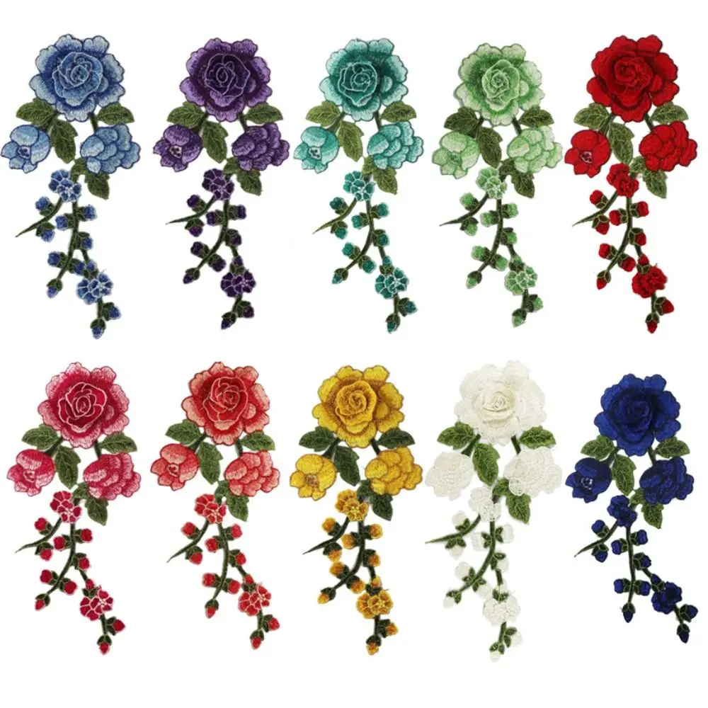 1 Pair Elegant 3D Flower Embroidery Flower Applique Red Multi-color Sew On Patch Embroidery Patches Crafts Clothing Accessories