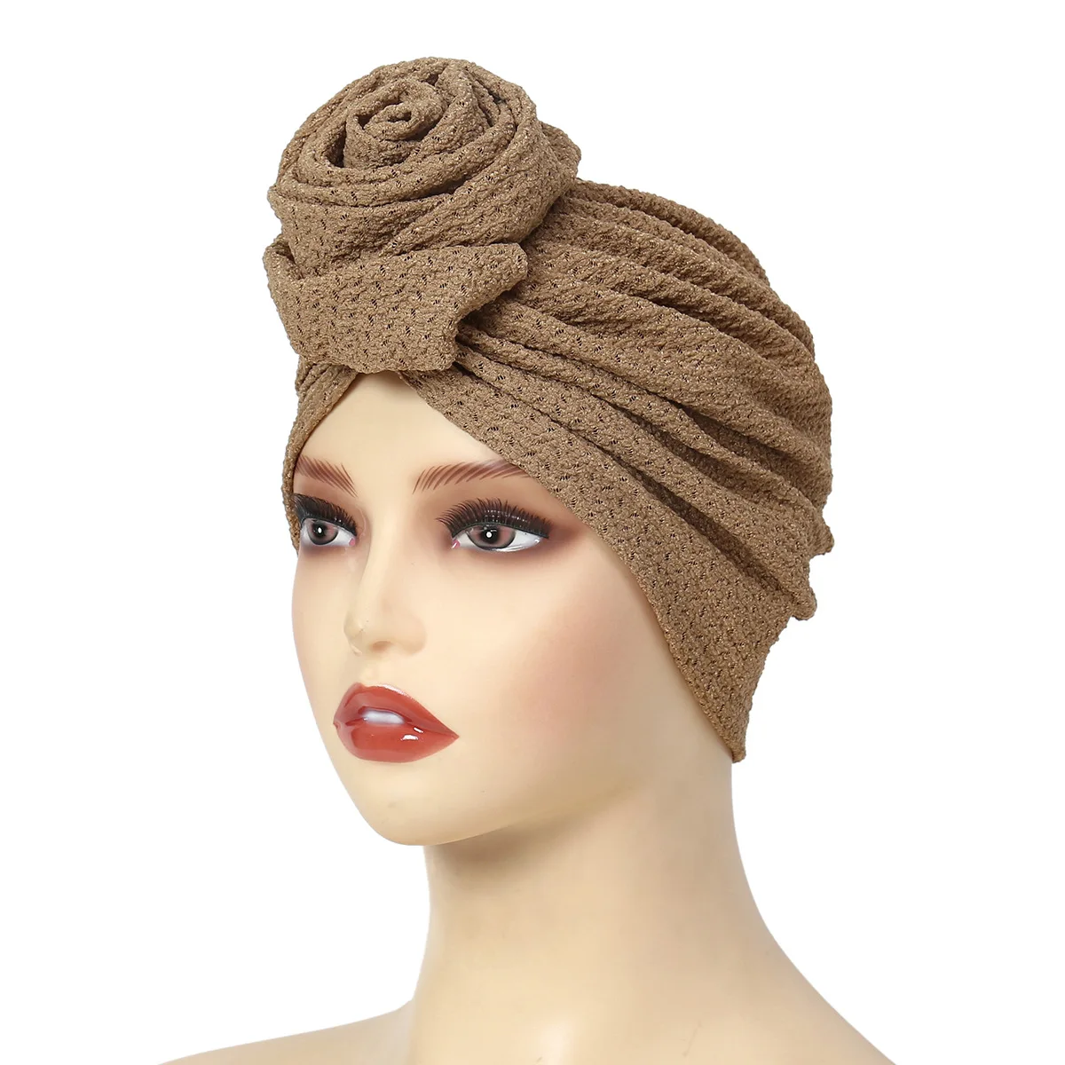 Fashionable Women\'s Solid Color Hijab Turban Bonnet Flower Decor Ramadan Head Wrap Head Scarf Cap Indian Hat Headwear