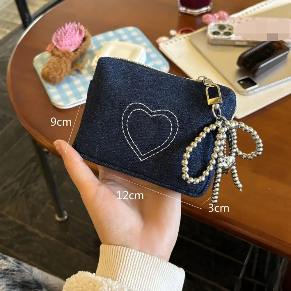 패션 데님 하트 모양 패턴 메이크업 가방, 대용량 화장품 파우치, 휴대용 문구 가방, 여행 세면 용품 가방