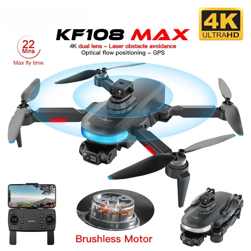 

KF108 / KF108MAX GPS Дрон 4K HD с двойной камерой 360° ° Мини-дрон с бесщеточным двигателем для предотвращения препятствий 4K Профессиональный радиоуправляемый дрон VS L900