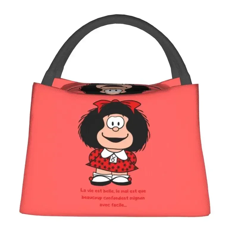 Kawaii Mafalda Insulated Lunch Bag for Outdoor Picnic Quino Argentina Cartoon Waterproof Thermal Cooler Bento Box Women