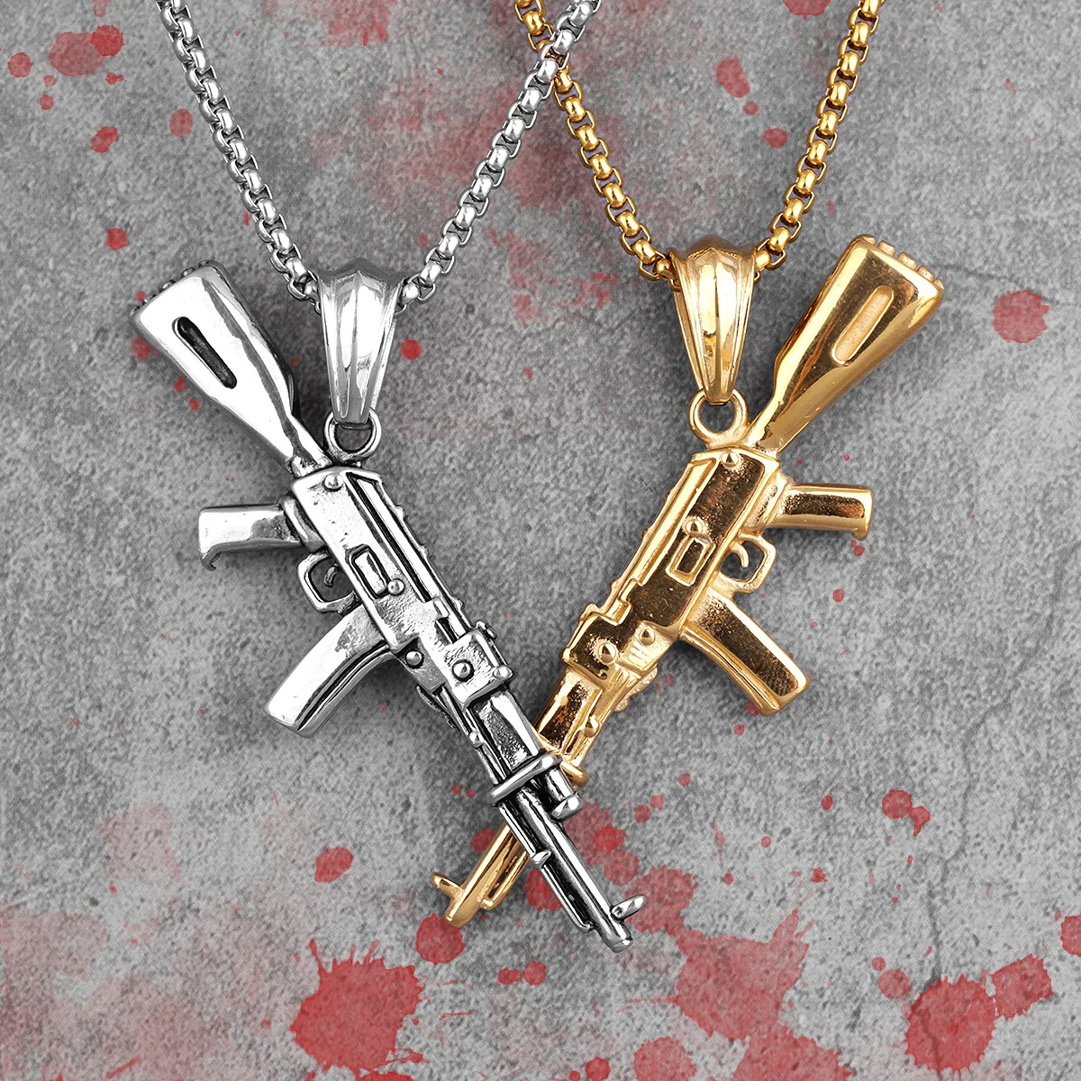 

Gold Black AK47 Gun Long Men Necklaces Pendants Chain Punk for Boyfriend Male Stainless Steel Jewelry Creativity Gift Wholesale