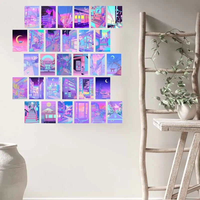 10/30 قطعة Ins الفن الوردي شارع مشهد بطاقة بريدية جدار الكولاج عدة ملصق DIY بها بنفسك غرفة النوم Decpration يطبع صور الدعائم الخلفية #6