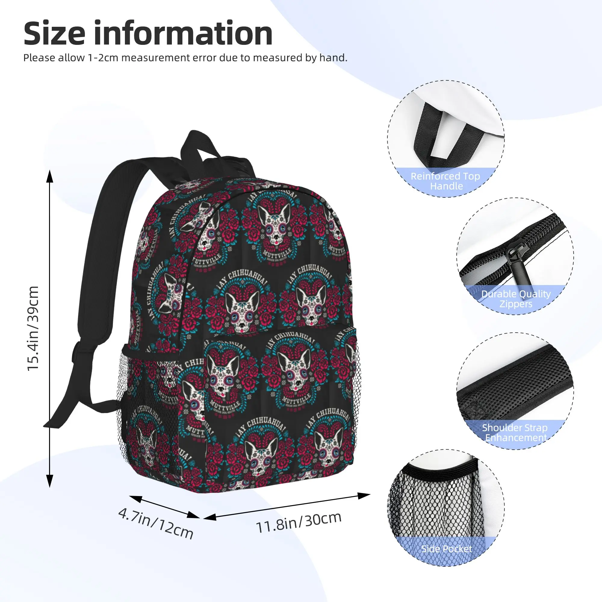 Day of the Dead Dog Print Backpack Hot Sale Daypack Large Capacity Boys Girls BookBag Shoulder Bags for Men Women School Bag