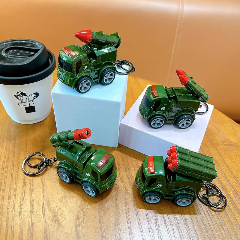 Creative Mini Missile Launch Military Tank Keychain Cool Car Toy Ornament Gift for Boyfriend