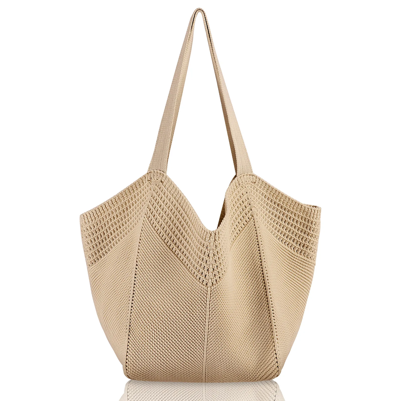 

Large Capacity Retro Knitted Women's Bag Solid Color Versatile Woven Handbag Mesh Hollowed Out Shoulder Bag Vacation Beach Bag