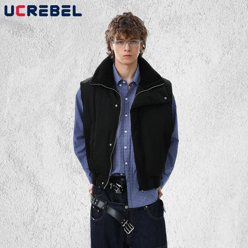 

Сплошной цвет сращенный жилет мужской зимний уличный толстый воротник-стойка свободная стеганая куртка без рукавов мужская верхняя одежда