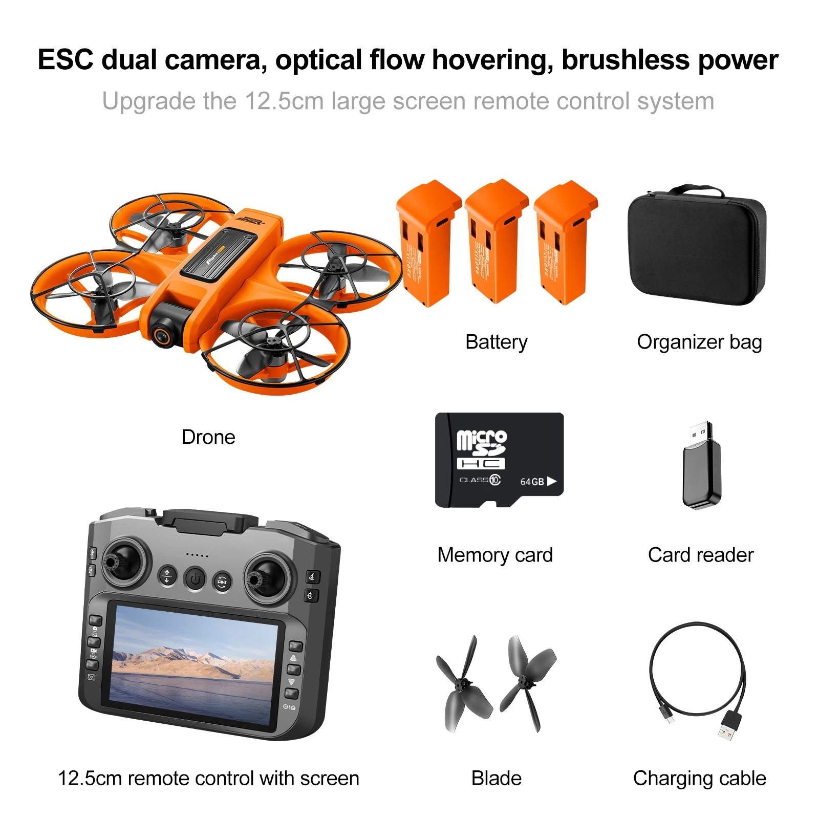 

Large screen control S156 brushless motor optical flow positioning drone with multiple batteries comes with a 64GB storage card