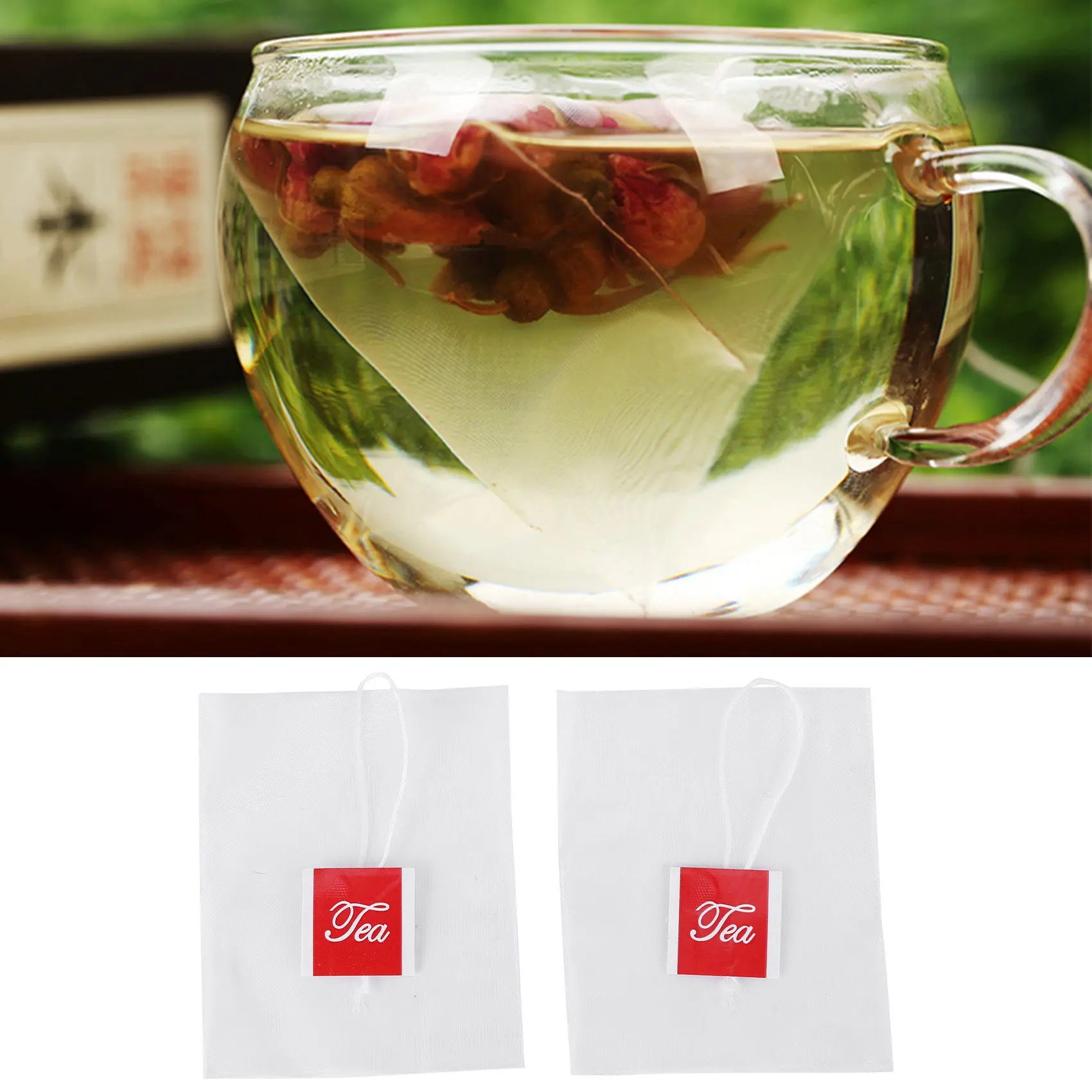 ABUH-1000Pcs5.5 X 7Cm Pyramid Tea Bag Filter Nylon Tea Bag Single String Label Transparent Empty Tea Bag
