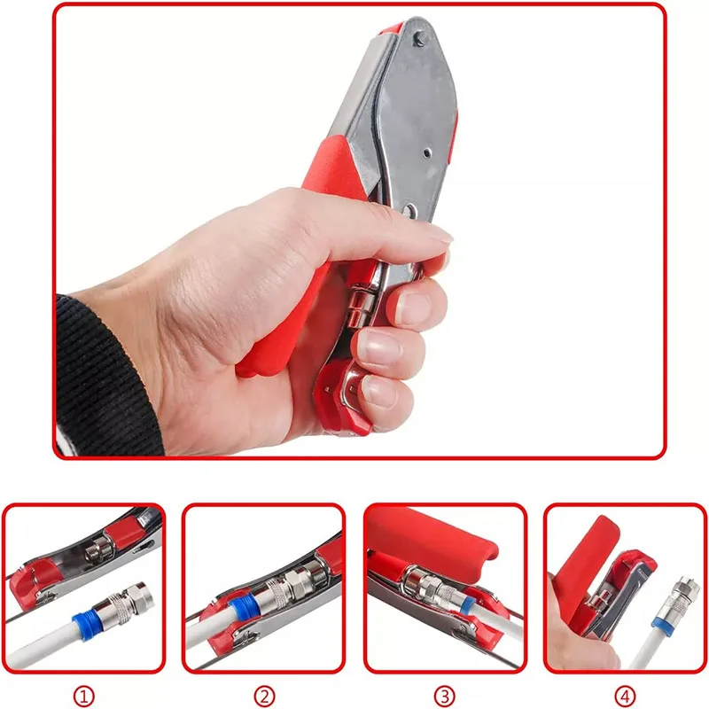 Imagem -04 - Coax Cabo Crimper Kit Ferramenta de Compressão Coaxial Wire Stripper com f Rg6 Rg59 Conectores Alicate de Crimpagem Ferramentas Manuais