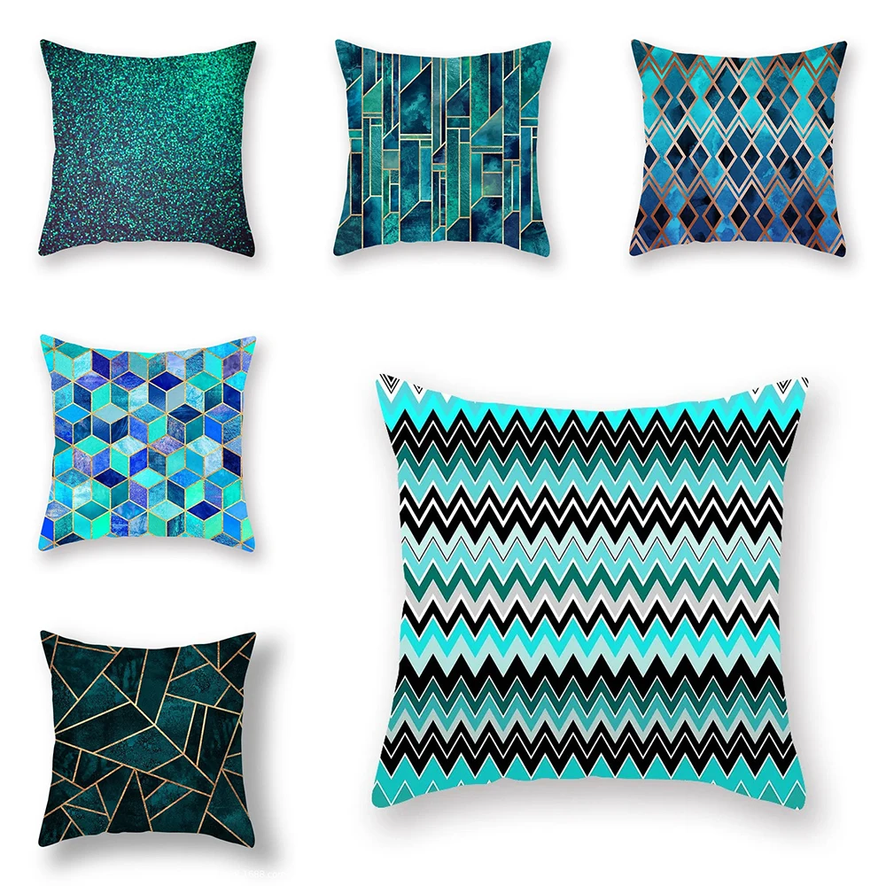 Abstract geometric pillowcase mosaic blue-green cushion cover sofa car bedroom home decoration pillow cover