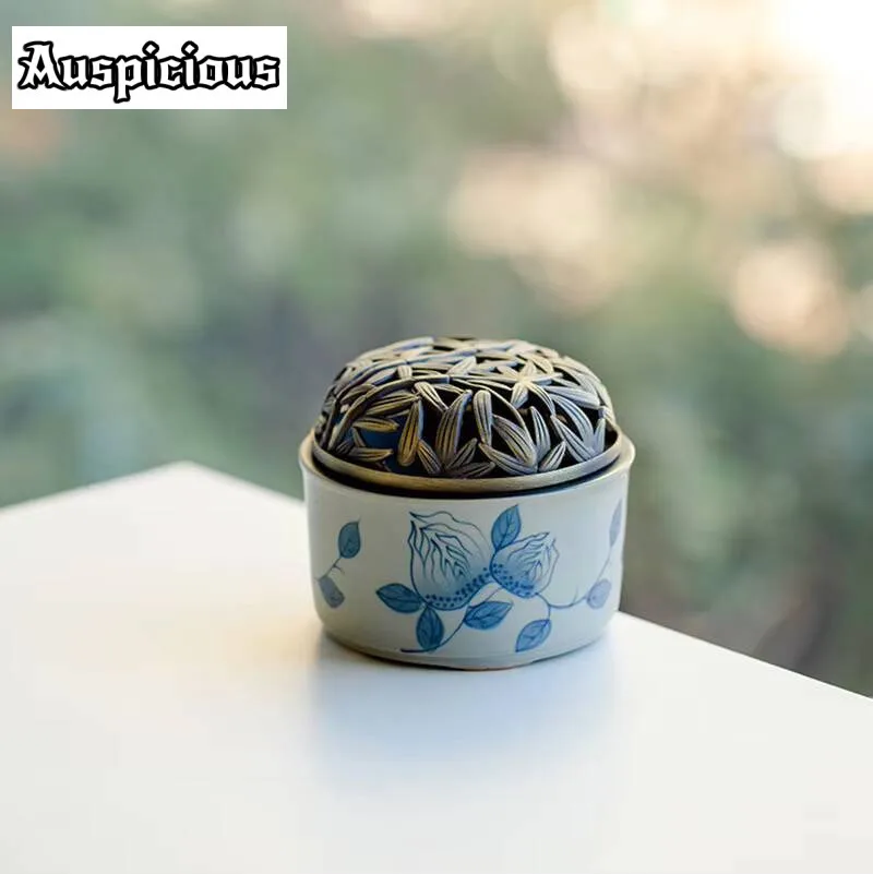Pure Hand-painted Tangled Lotus Art Ceramic Incense Burner Sandalwood Agarwood Xuande Furnace  Aromatherapy Smoke Censer Holder