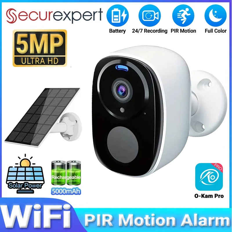 5MP Solar Security Camera 2.4G WiFi Wireless Outdoor Color Night Vision Battery Powered Support PIR IP66 Waterproof 2-Way Audio