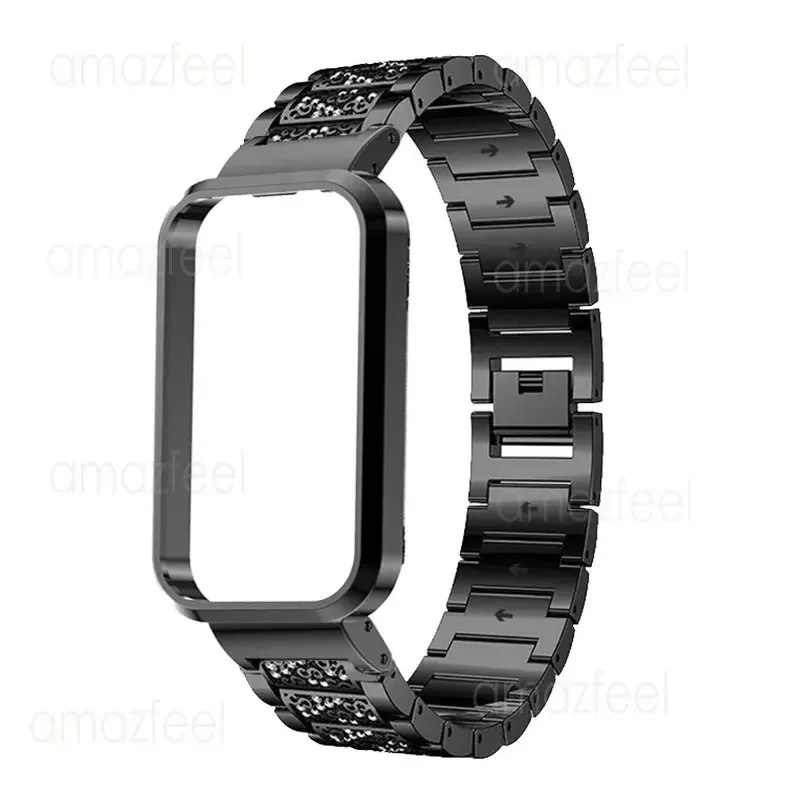 Strap For Xiaomi Mi Band 8 active Smart Watch band Metal Case Protector Frame For Redmi Band 2 / Band Pro Diamond Bracelet Cover