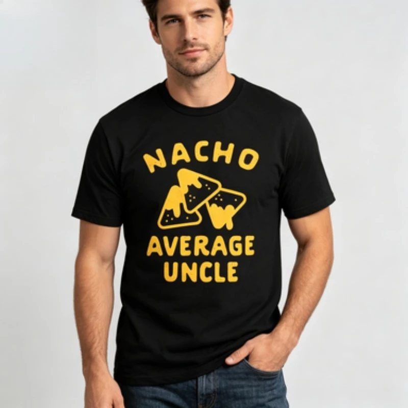 2026 New Men Pure Cotton Tee Vintage Nacho Average Uncle Tortilla Chips Print Funny Food Pun Uncle Birthday Loose Fit T-shirt