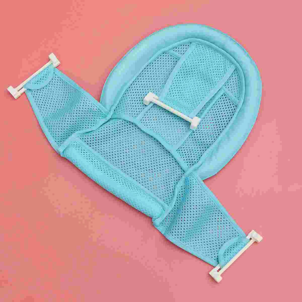 Bath Seat Support Net Baby Bath Mesh Bathtub Seat Net Support Sling Infant Bath Tub Hammock (Blue with Random Button Color)