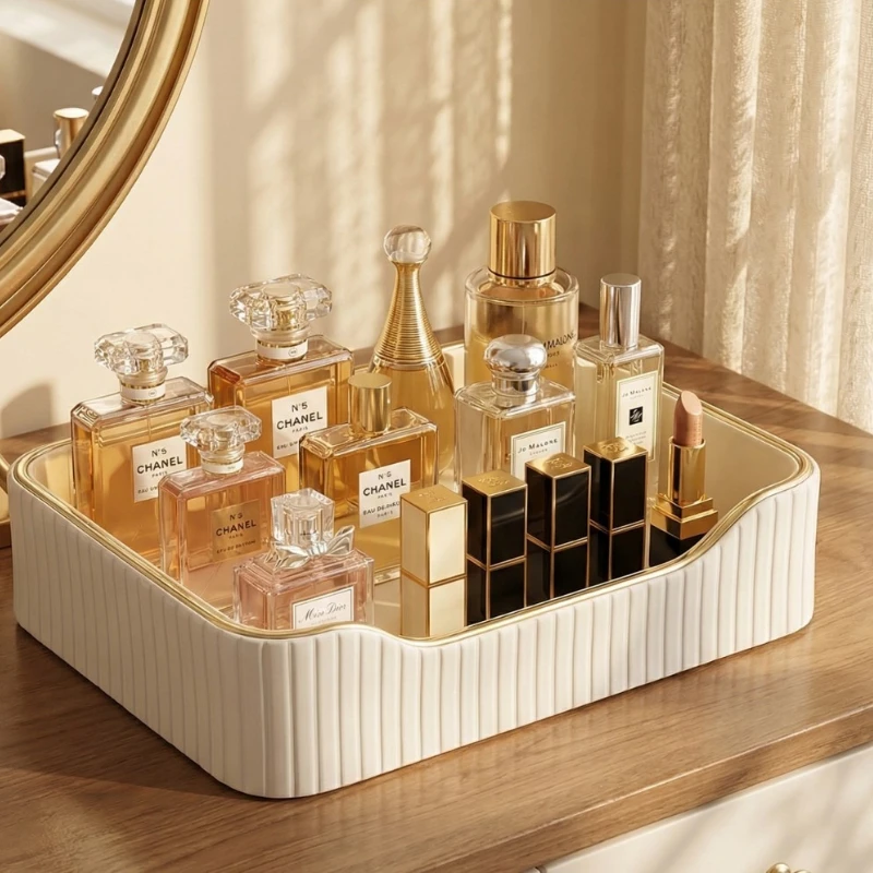 Rectangular Entryway Tray Organizer Basket for Desktop Cosmetics Storage Display Rack Home Decor Shelf Stand Table Top Unit