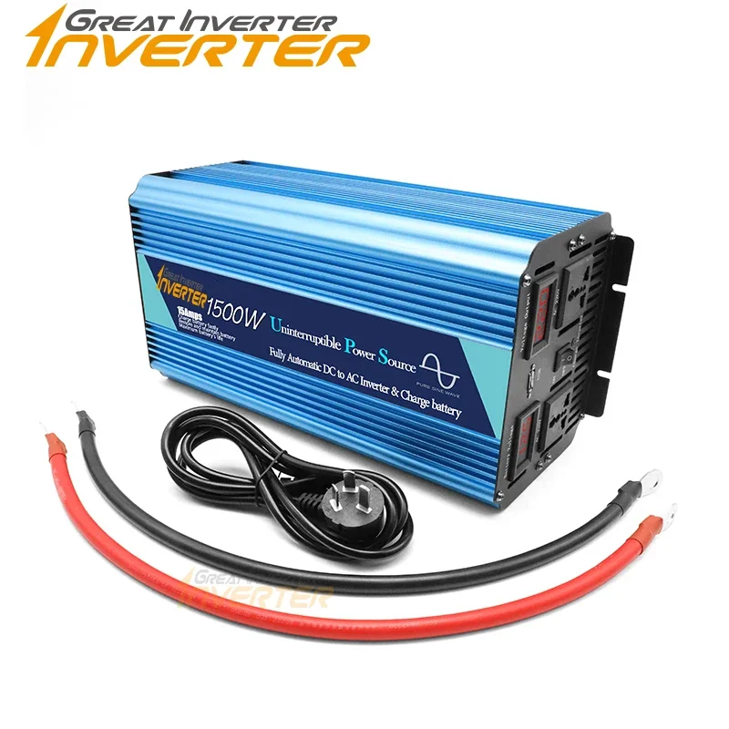 1500W Off Grid Inverter with Charger, Surge Power DC12V/24V AC110V/220V Pure Sine Wave Power Inverter with charge function