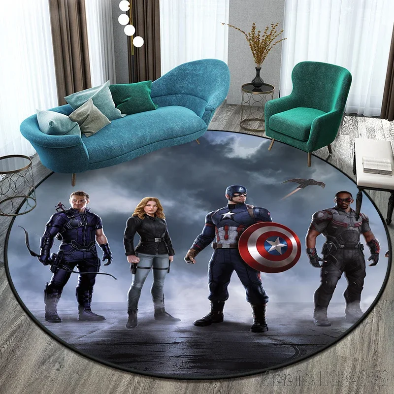 Captain America HD Printed Round Carpet 120cm Crawling Game Non-slip Floor Mat for Kids Rug Living Room Decor