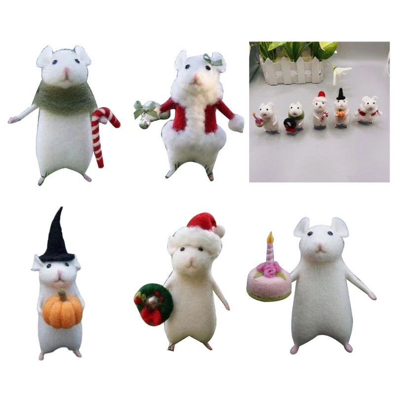 Handmade Felt Mouse Halloween Ornament with Pumpkins Needle Felting Figurine