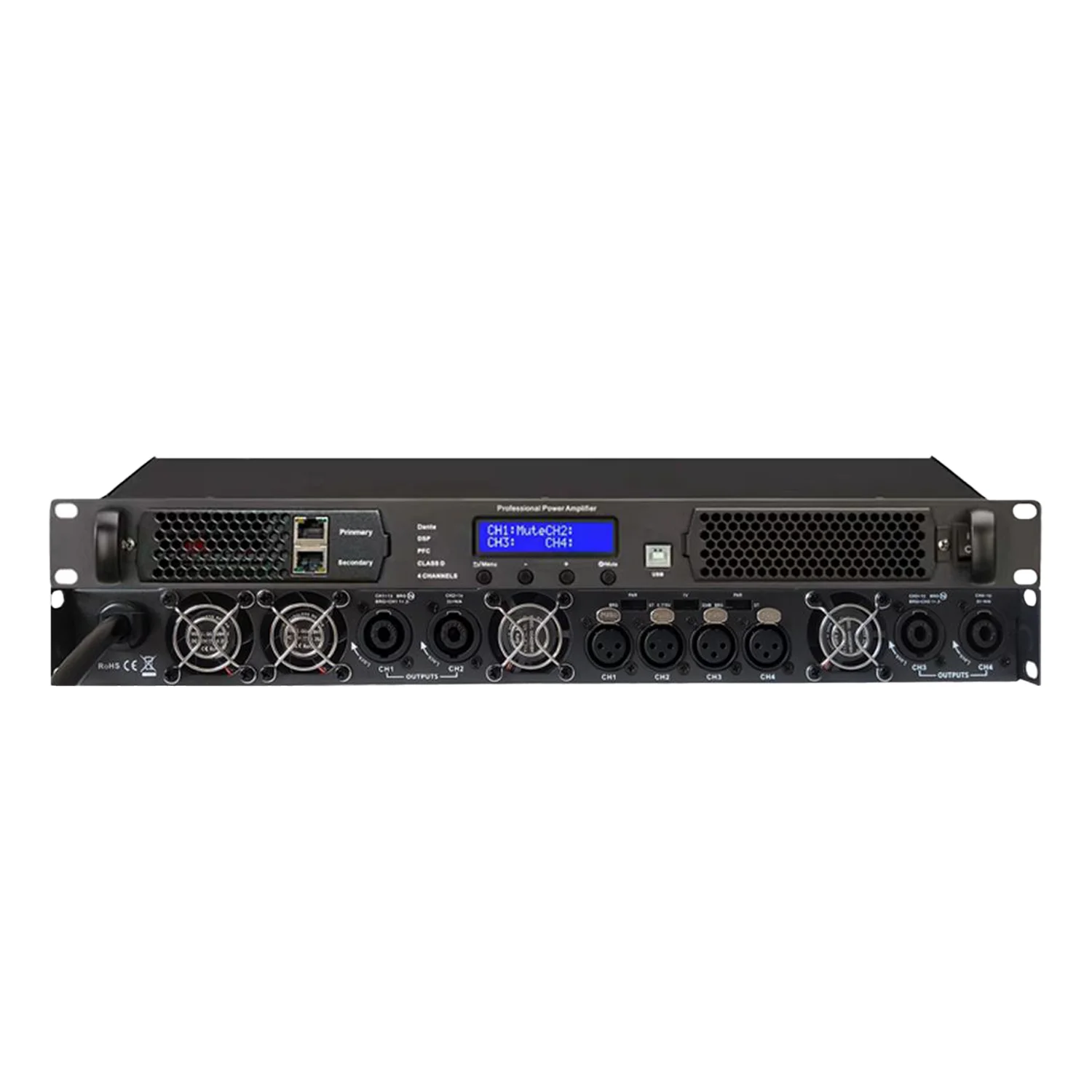 ShennDare DSP4.100P 4x1000W DSP Digitaler Leistungsverstärker mit Dante und FIR 96 kHz Professioneller Soundverstärker 4-Kanal-DJ-Subwoofer-Verstärker Line-Array-Lautsprecher-Vorverstärker