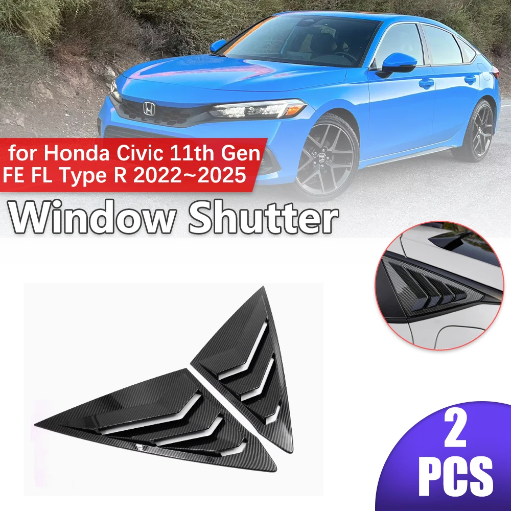 Rear Side Window Shutter for Honda Civic 11th Gen FE FL Type R 2022~2025 ABS Louvers Racing Style Triangular Sticker Accessories