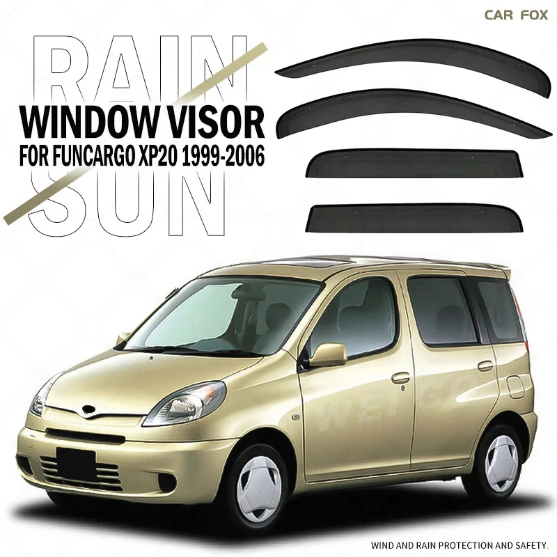 

Козырек на окно автомобиля, 4 шт. для Toyota FunCargo 1999-2006, черный тент, навесы, лобовое стекло, боковое окно, дождевик, солнцезащитный козырек, аксессуары