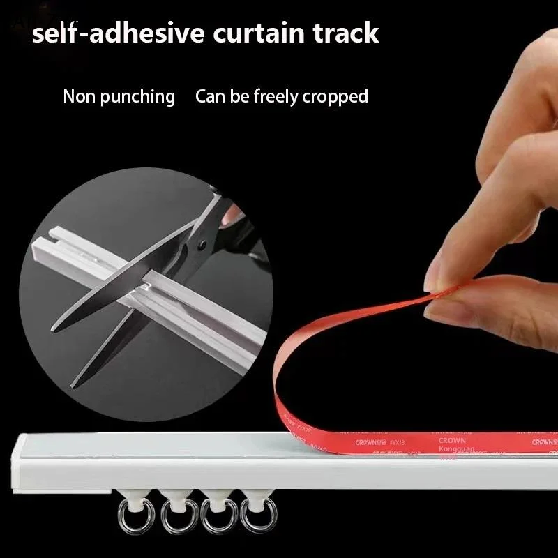 【R1a】Self Adhesive Curtain Sliding Track Without Punching Nano Silent Track Top Mounted SideMounted Home Window Decor Accessorie