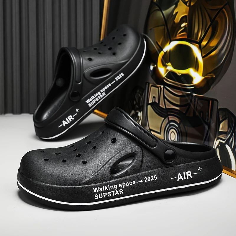 2024 Spring New Hole Shoes Men\'s Outdoor Beach Sandals Anti slip Garden Shoes Close Toe Trendy Casual Slippers 