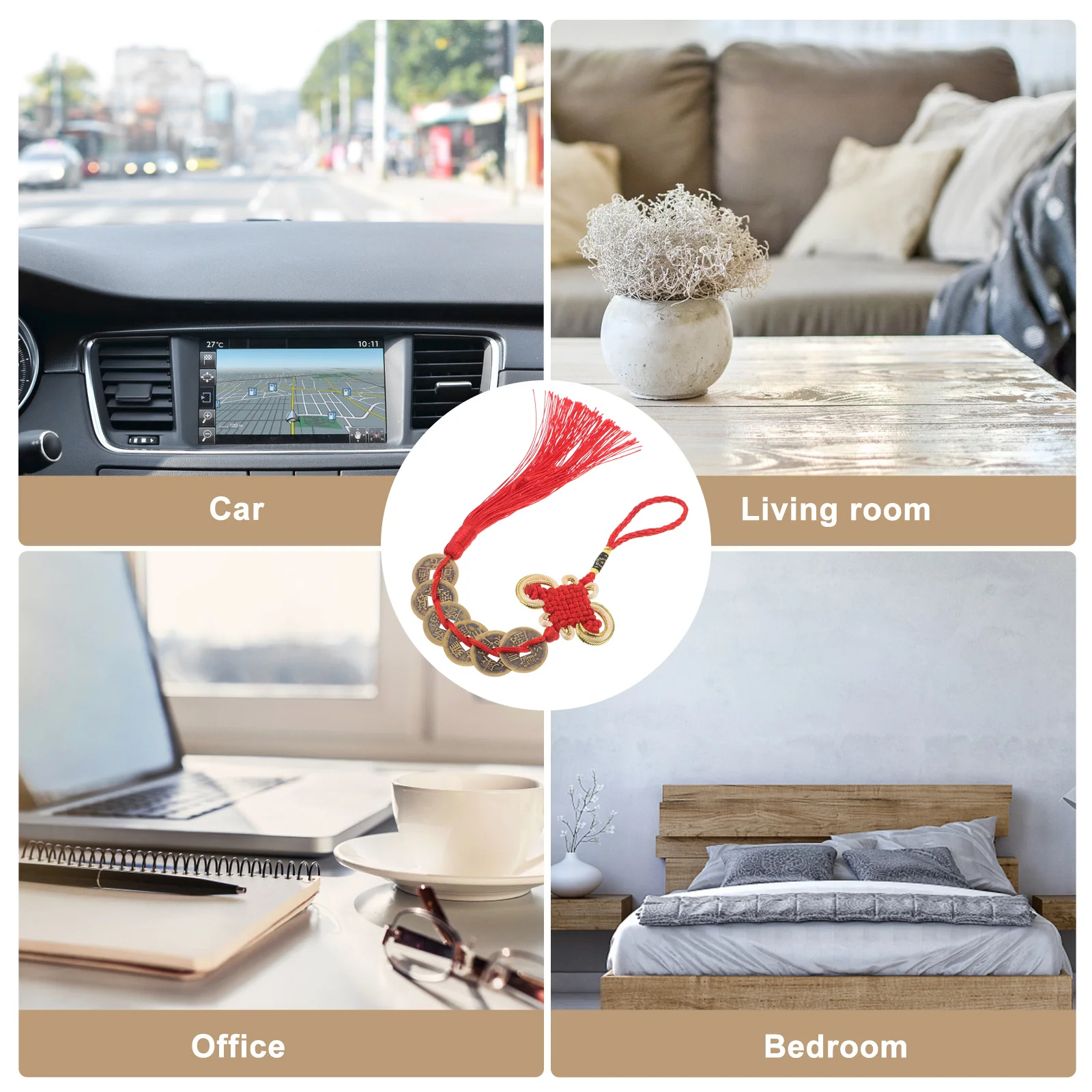 2 pçs ano novo chinês pendurado ornamentos moeda de cobre feng shui nó pingentes borla vermelha sorte encantos prosperidade casa decoração do carro