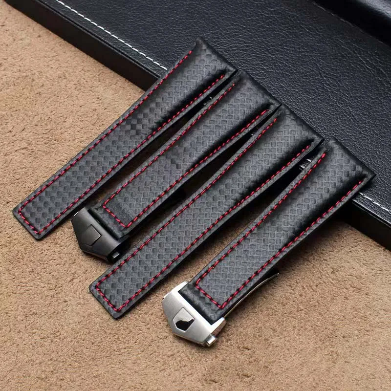 Carbon fiber pattern Watchband for TAG HEUER Watches straps 20mm 22mm black red suture band with folding buckle bracelet