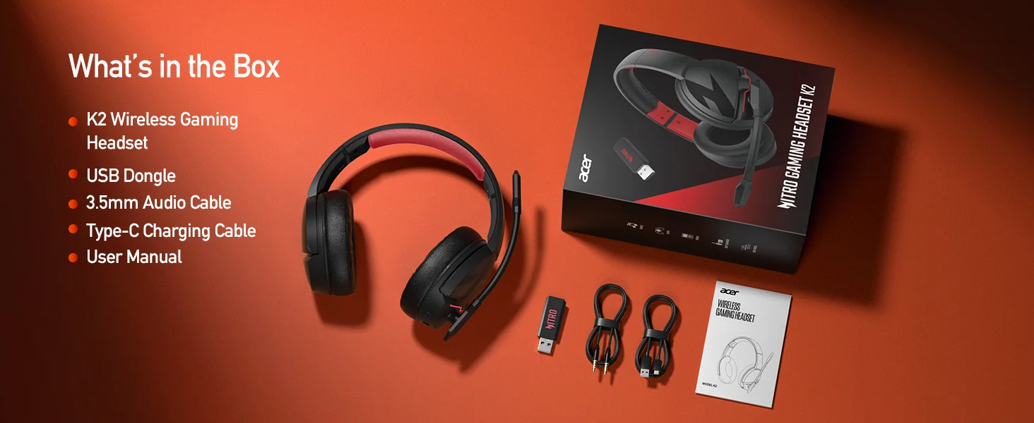 Acer K2 Kabelloses Gaming-Headset für PS5, PS4, PC, Switch, Bluetooth 5.3 + 2,4 GHz, 100 Stunden Akkulaufzeit, Gaming-Kopfhörer mit Geräuschunterdrückungsmikrofon. – Detail 11