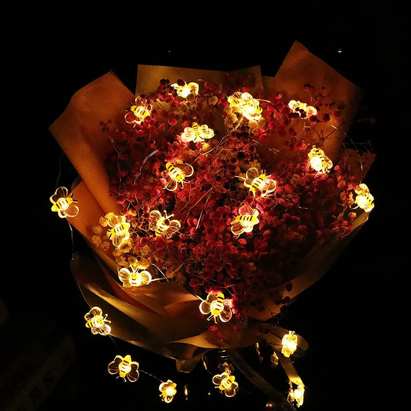 1 set of garden party, wedding, Christmas decoration, battery-powered bee string lights bedroom plant lighting decoration.