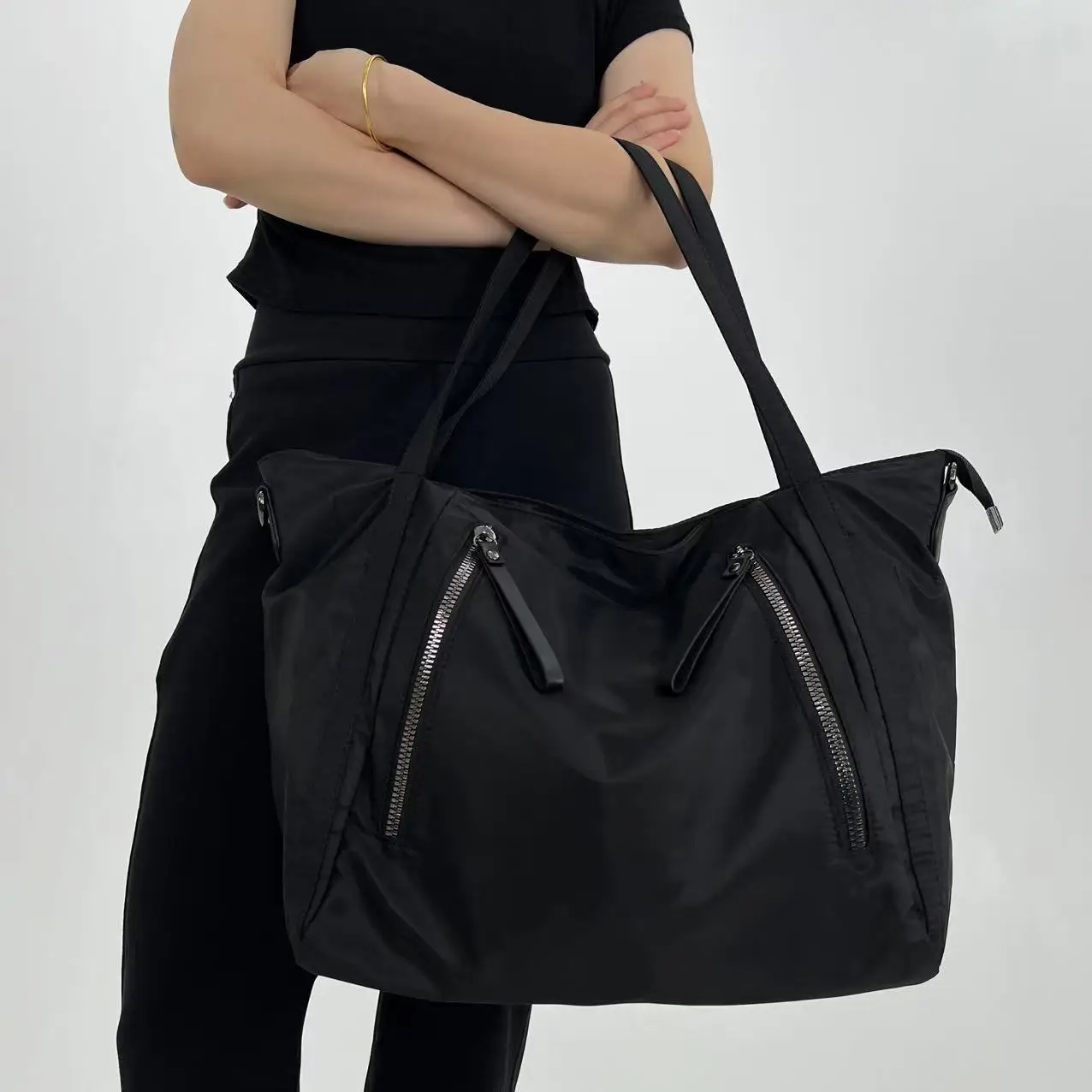 Ladies' fashionable large capacity shoulder bag, retro street style city bag, mesh spliced crossbody bag