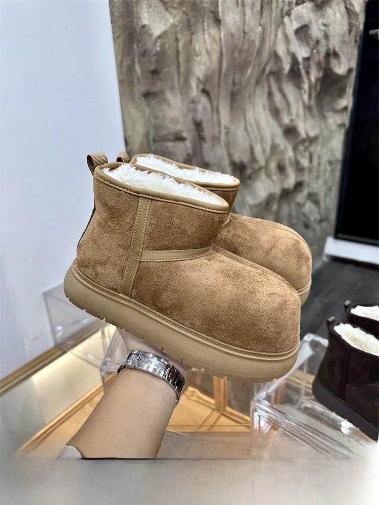 

Comfortable Thickened Warm Winter Snow Boots Women's Style Casual Short Tube Booties round Toe Multiple Material Merging