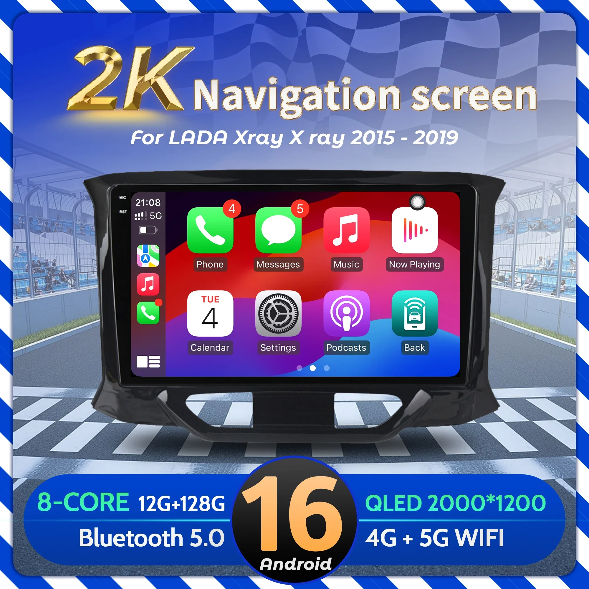 9 inch Car Radio For LADA Xray X ray 2015-2019 Android 16  Carplay Multimedia Navigation Head Unit 2K QLED Screen