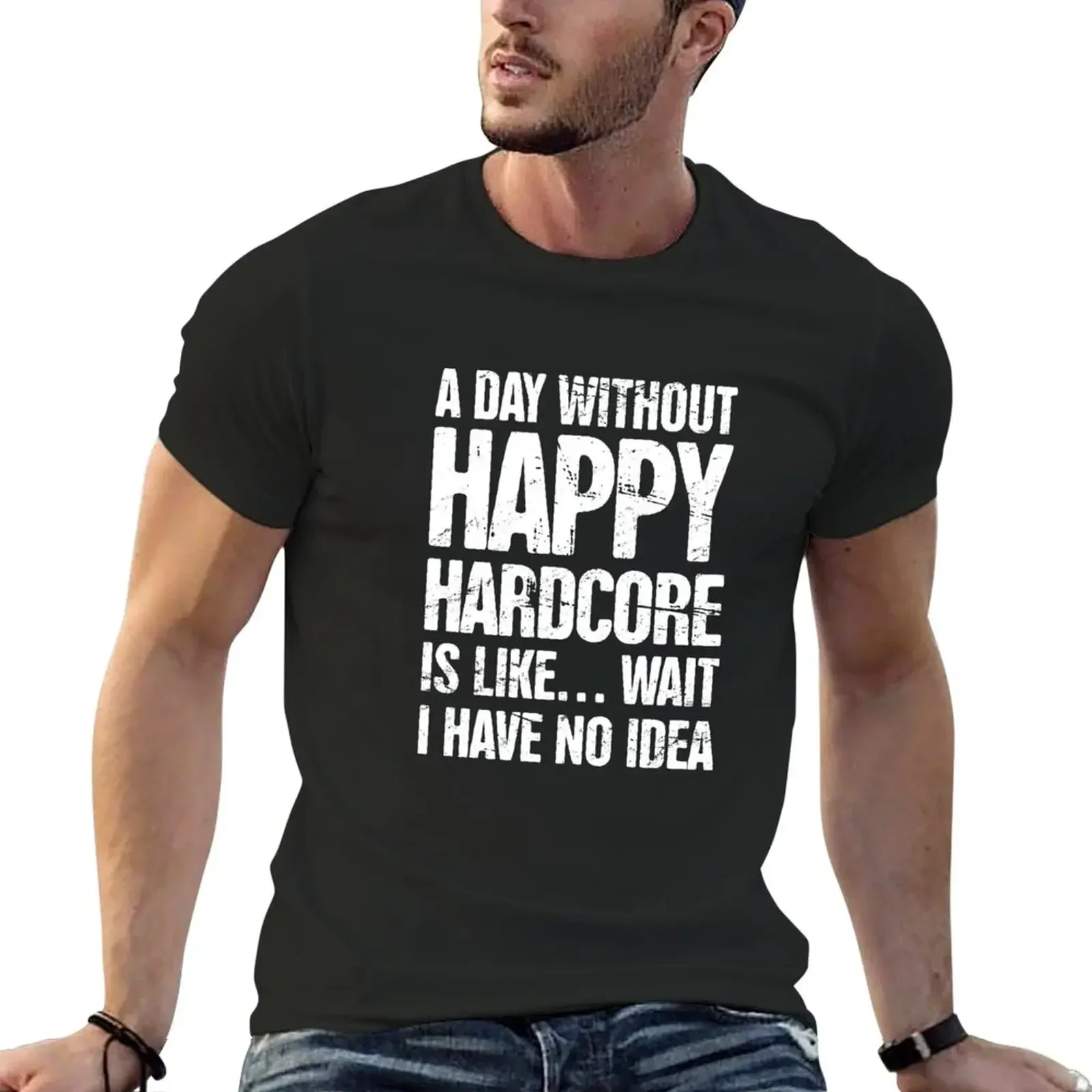 Blacks Aesthetic Clothes Short Sleeve Tee Men Electronic Music Happy Hardcore EDM Rave T-Shirt Men Clothing Summer Funny New