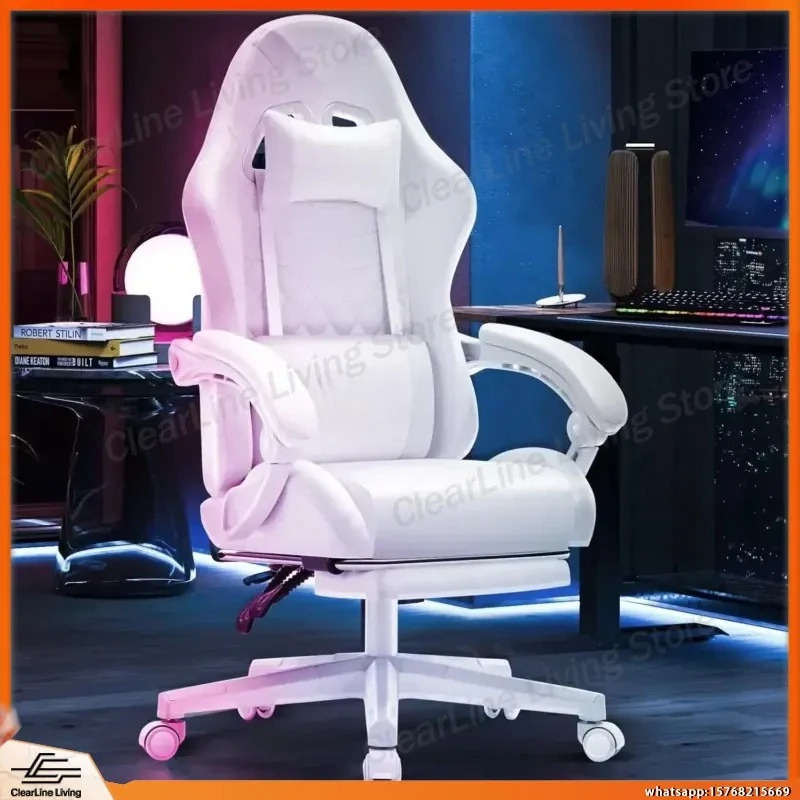 White Ergonomic Office Chair with Massage Function Footrest Reclining Backrest Adjustable Height PU Leather Seat Pocket