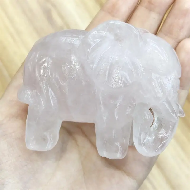 Natural Crystal Rose Quartz Elephant Animals Stone Crafts Small Decoration Home Decor Christmas Present 1pcs