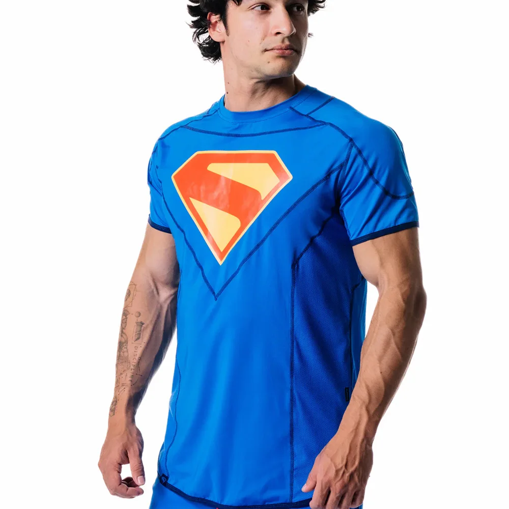 جديد سوبرمان طبعة محدودة الأداء قمصان قصيرة الأكمام اللياقة البدنية تشغيل قميص المتضخم تنفس التجفيف السريع الرياضة المحملة #2