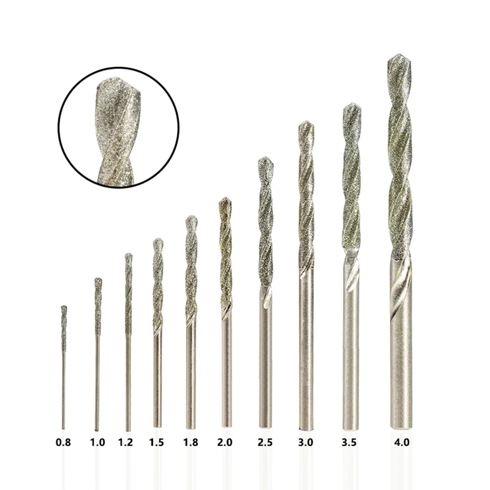 Diamond Coated Twist Drill Bit 0.8-4.0mm Gun   For Glass Tile Stone Hole Cutter