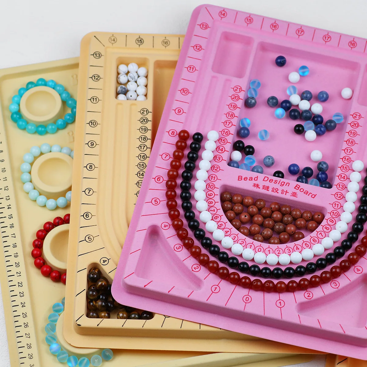 Flocked Bead Board Bracelet Necklace Beading Organizer Tray Design Measuring Tool for DIY Jewelry Making Craft Accessories