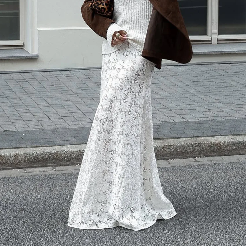 

2026 New Spring Temperament White Fashion And Ankle Skirt For Women Lace Beach Casual Fish Tail Half Skirt