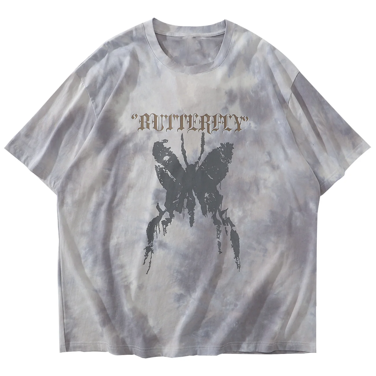 Hop Hip T Shirt Men 2022 Oversize Tshirt Tees Harajuku Tie-dye Butterfly Print Streetwear Casual Short Sleeve Shirts Loose Gray