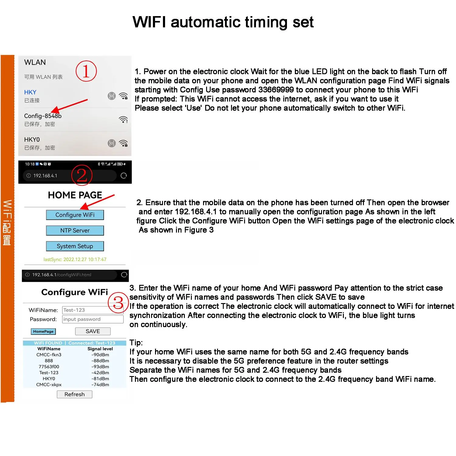 DYKB Wireless Network Automatic Timing WiFi Clock 0.56 LED Digital Tube Electronic Clock Time Display 12/24 Hours 5V 12V CAR 24V