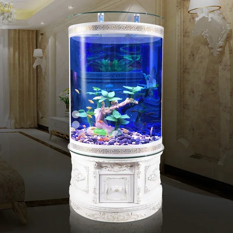 Fish Tank Living Room Change Water Floor Household Semicircle Glass Box Cylindrical Fish Globe