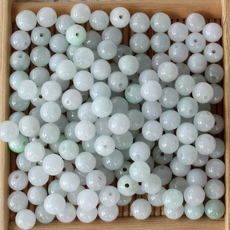 

50pcs 6/8/10/13mm Ice Jadeite A Goods Round Beads Loose Beads Wholesale Jadeite Ice Transparent White Jade Beads Accessories